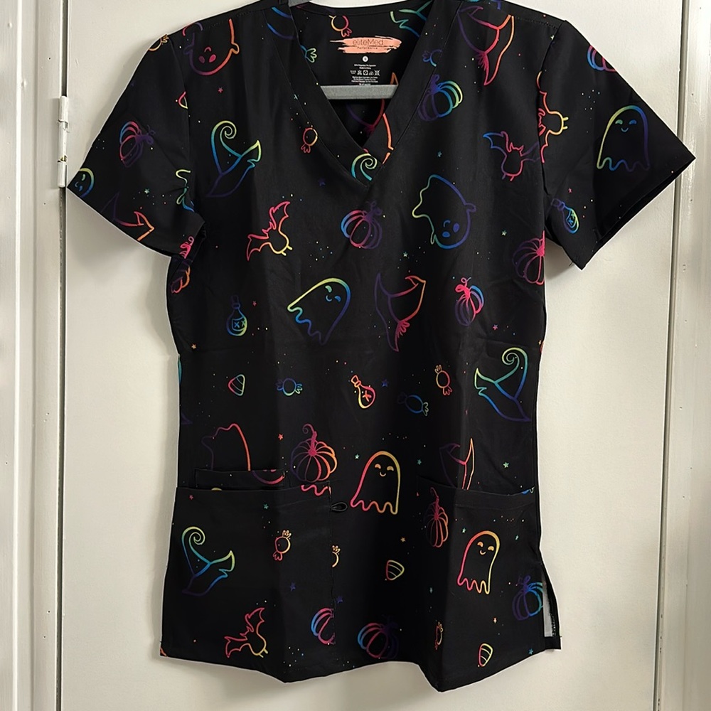 Elite Med Scrub Top Small Halloween